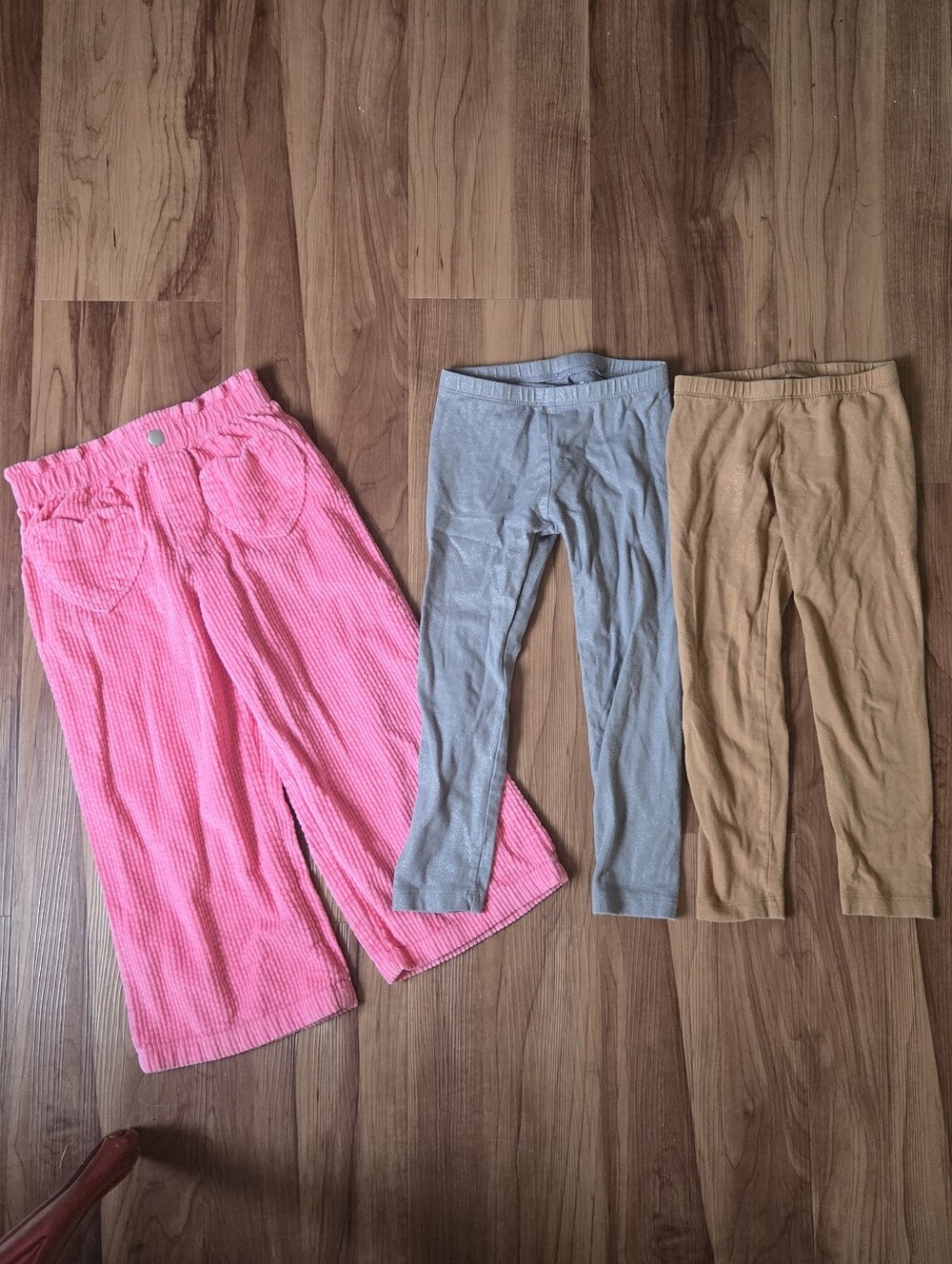 Kids 4T Pink Corduroy Wide-Leg Pants & Metallic Gray & Khaki Leggings VGUC